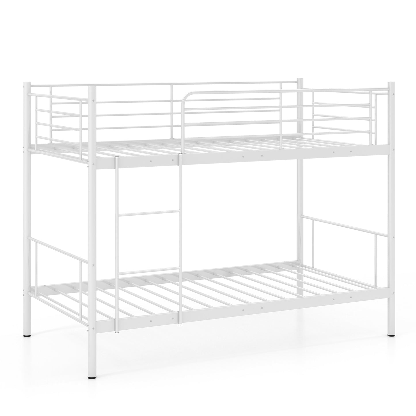 Metal Bunk Bed with Ladder and Full-length Guardrails-White - White