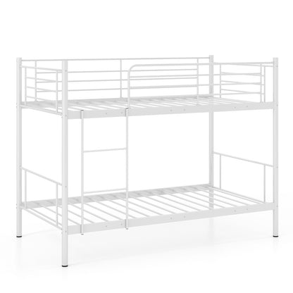 Metal Bunk Bed with Ladder and Full-length Guardrails-White - White