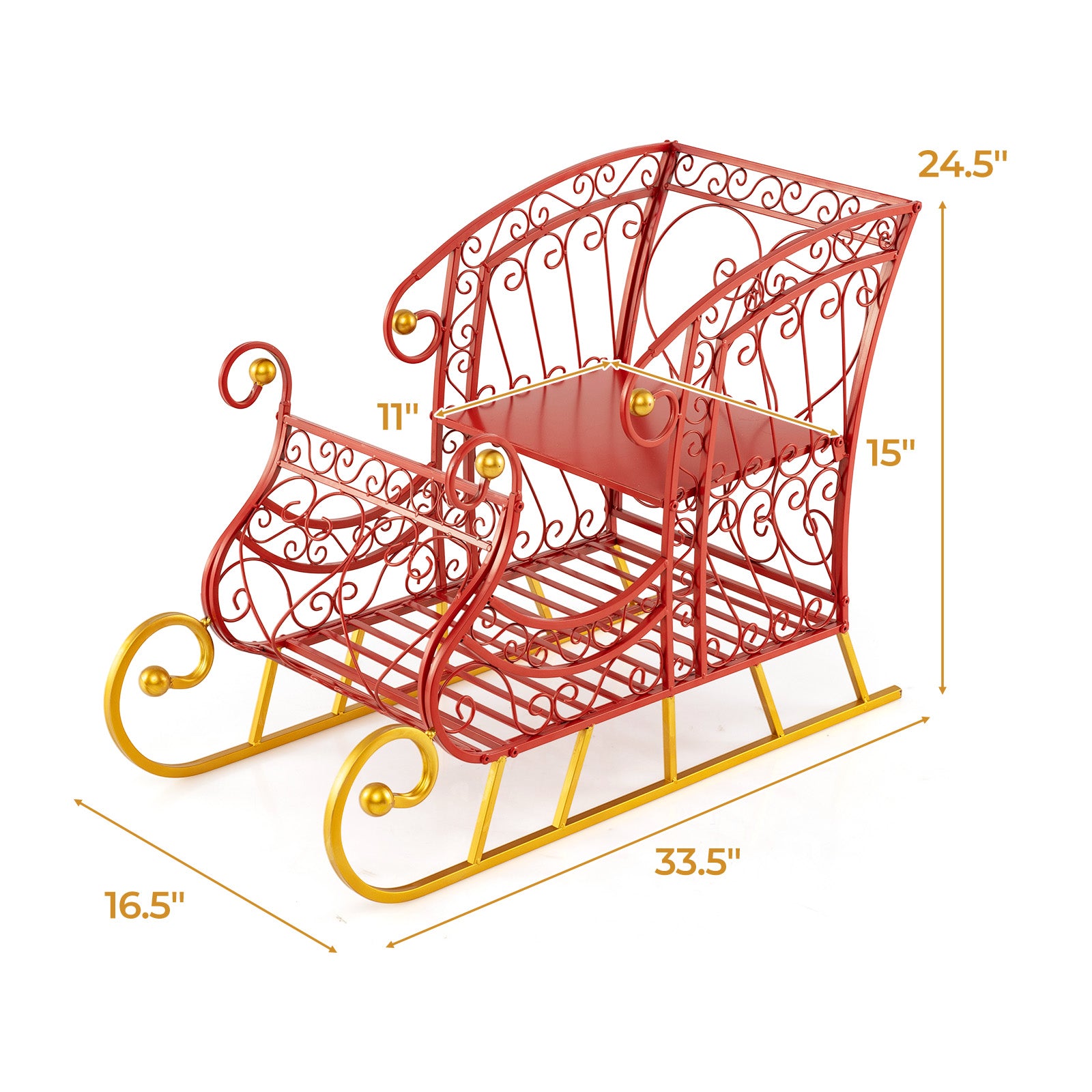 Metal Christmas Santa Sleigh Basket 2-Tier Xmas Santa's Gift Storage Sleigh