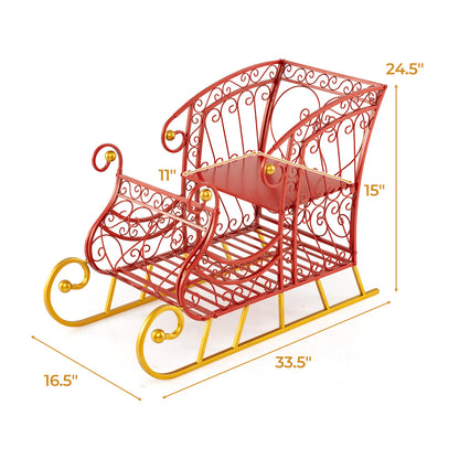 Metal Christmas Santa Sleigh Basket 2-Tier Xmas Santa's Gift Storage Sleigh