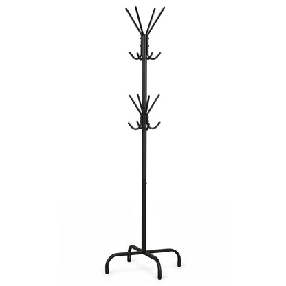 Freestanding Metal Coat Rack with 16 Hooks and 4 Legs