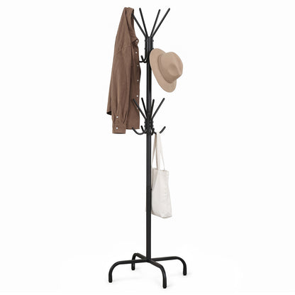 Freestanding Metal Coat Rack with 16 Hooks and 4 Legs