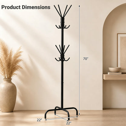 Freestanding Metal Coat Rack with 16 Hooks and 4 Legs