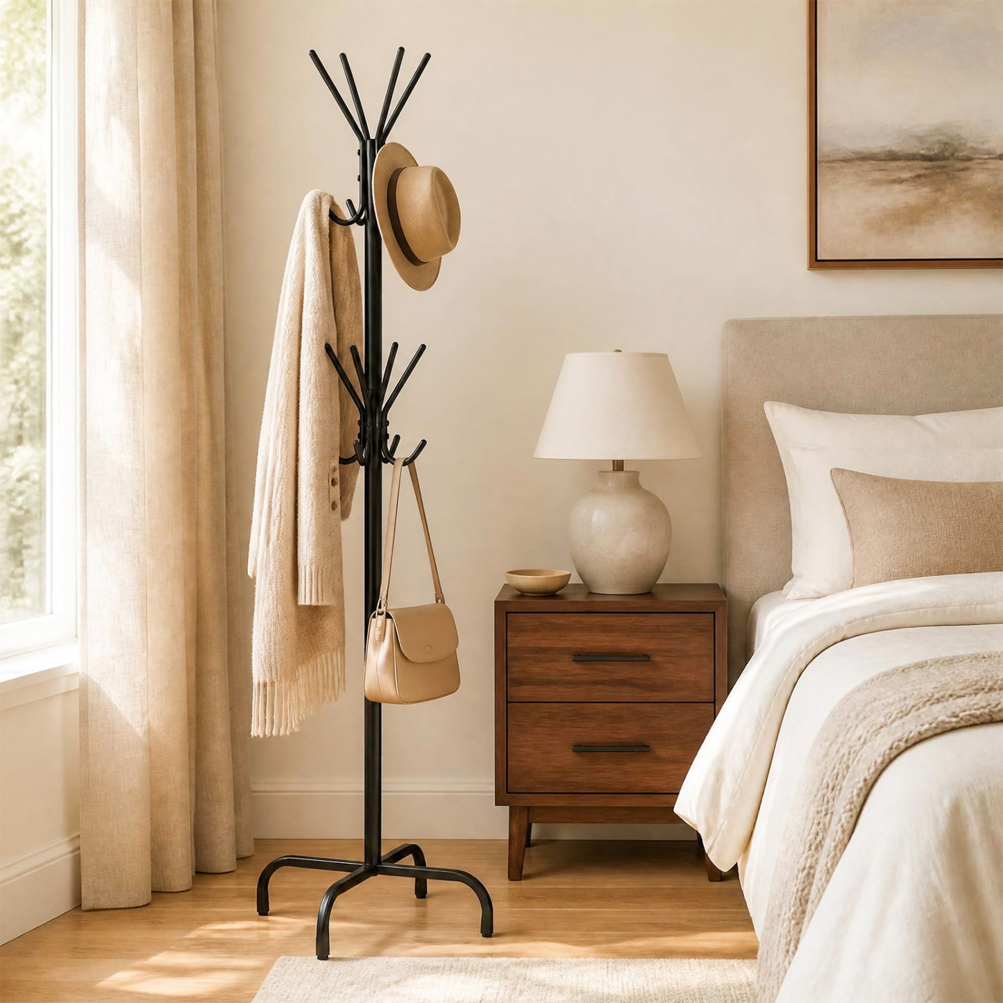 Freestanding Metal Coat Rack with 16 Hooks and 4 Legs