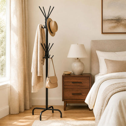 Freestanding Metal Coat Rack with 16 Hooks and 4 Legs