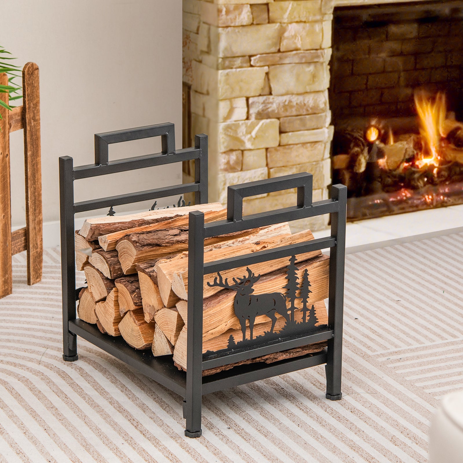 18.5 Inch Metal Firewood Rack with Dual Handles