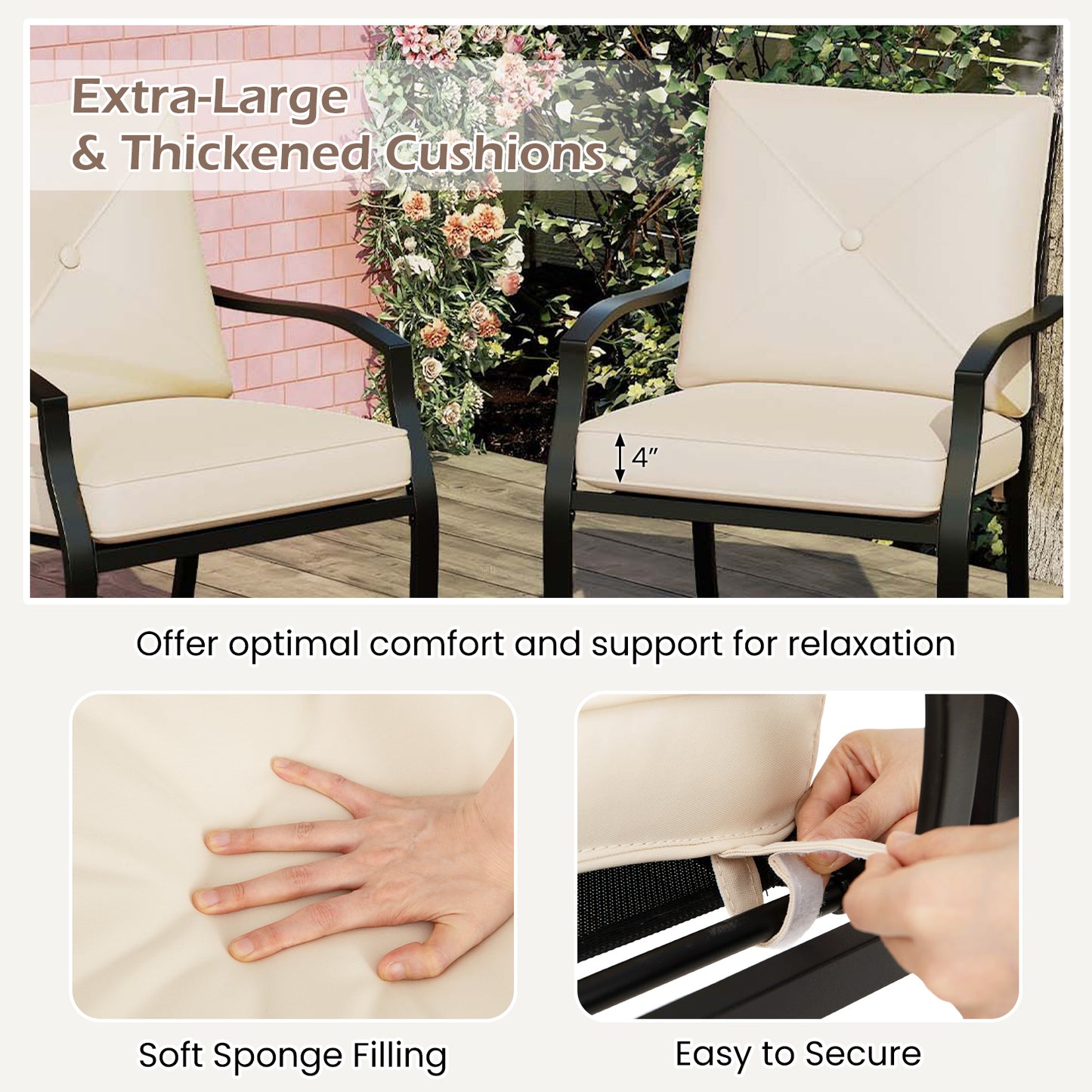 Metal Outdoor Dining Chair Set of 2 Stackable Patio Chairs with Armrests-Beige