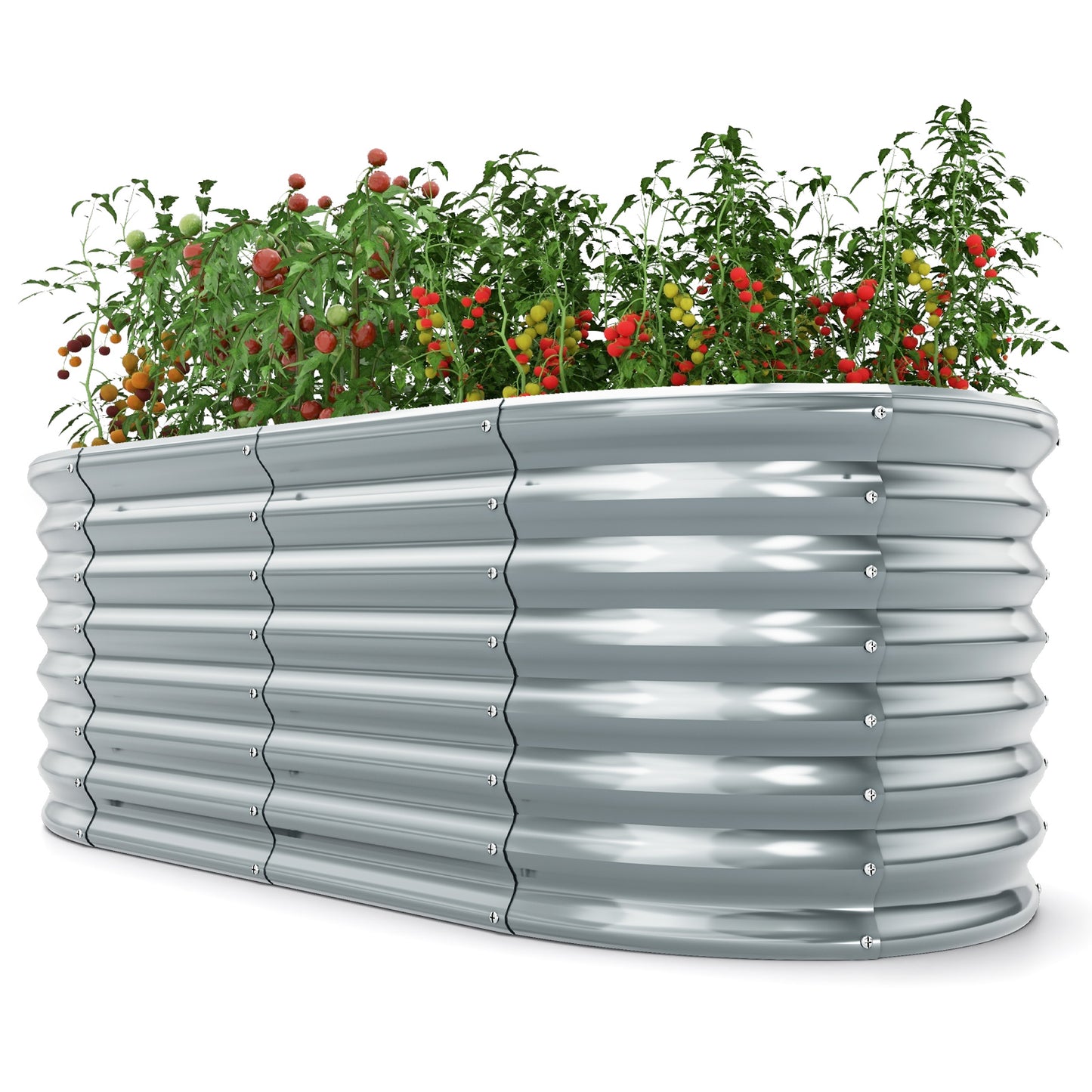 5 x 3 x 2 Feet Metal Oval Raised Garden Bed with Open Bottom Design-Gray