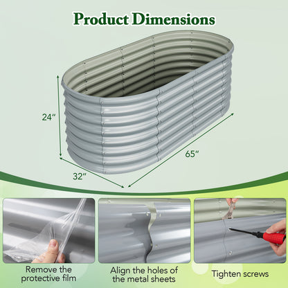 5 x 3 x 2 Feet Metal Oval Raised Garden Bed with Open Bottom Design-Gray