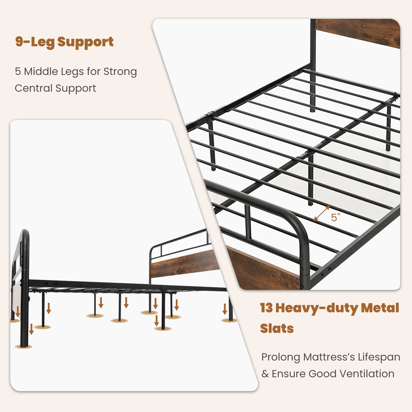 Twin/Full/Queen Size Bed Frame with Industrial Headboard