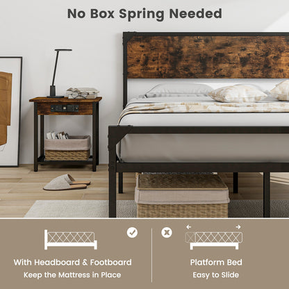 Platform Full/Queen Bed with Rustic Headboard and Footboard