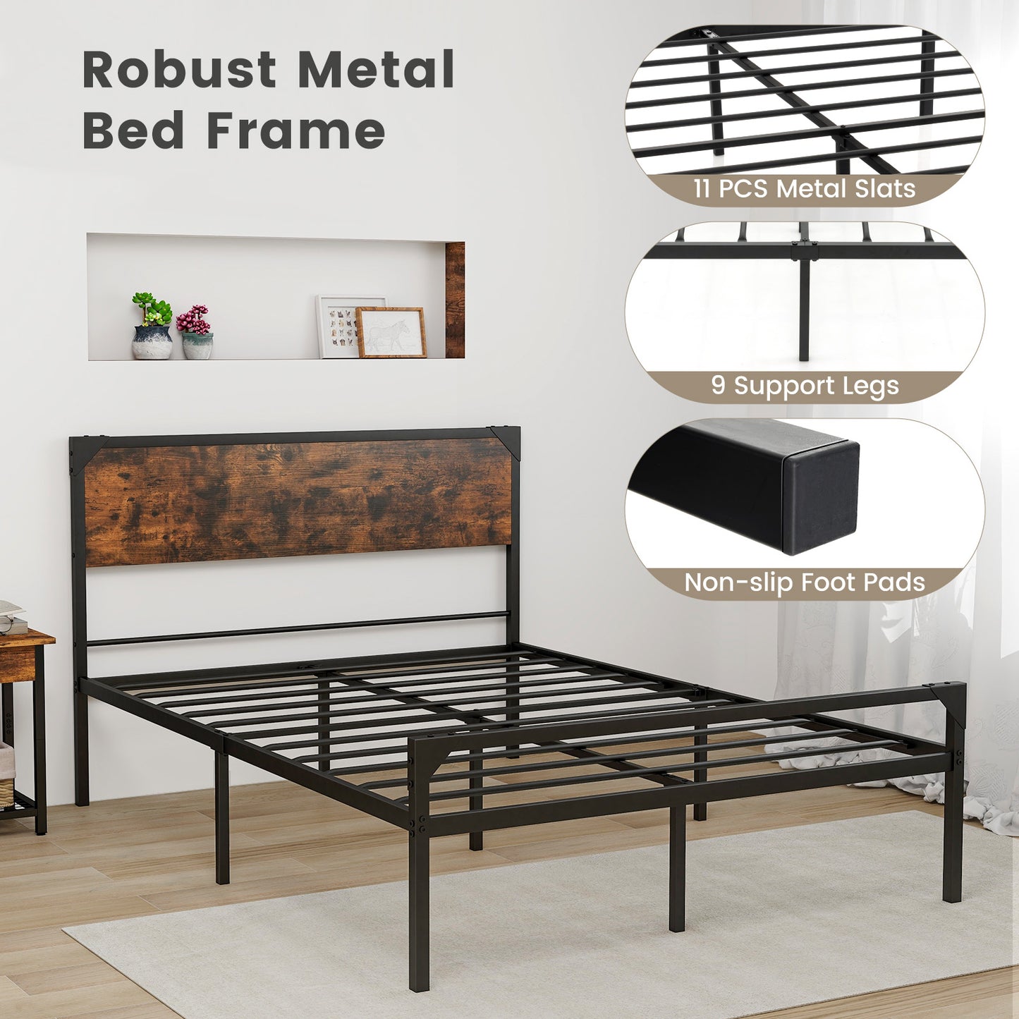 Platform Full/Queen Bed with Rustic Headboard and Footboard