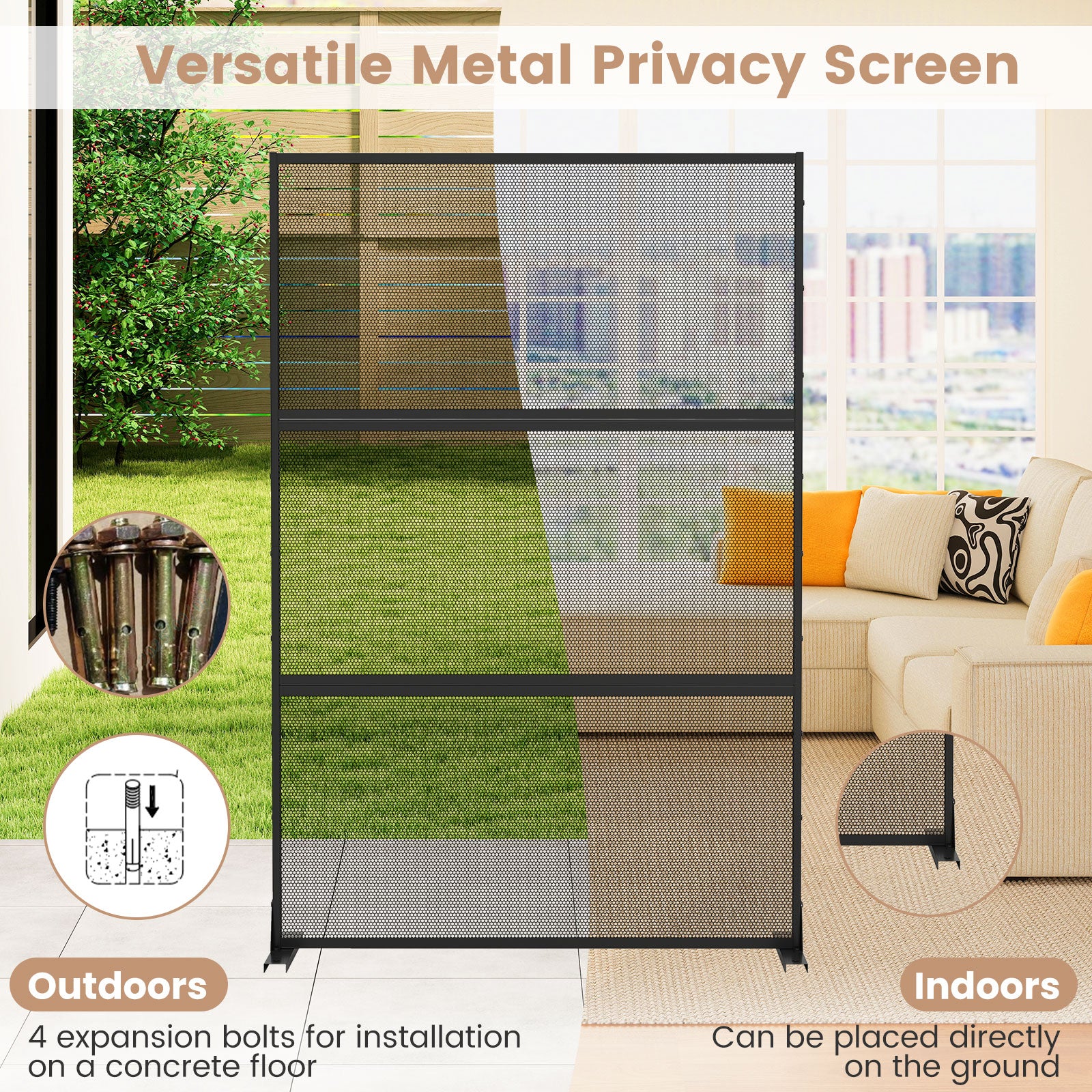 Set of 2 Metal Privacy Screen with Expansion Bolts