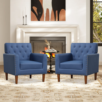 Mid Century Modern Accent Chair with Button Tufted Decoration and Rivets-Blue
