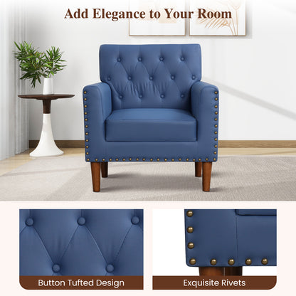 Mid Century Modern Accent Chair with Button Tufted Decoration and Rivets-Blue