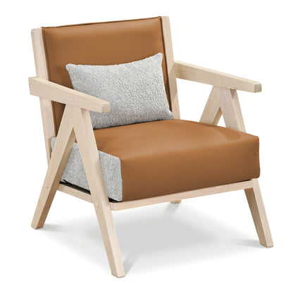 Mid-Century Modern Accent Chair Artificial Leather Sofa Chair with Rubber Wood Frame