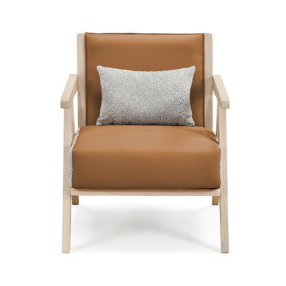 Mid-Century Modern Accent Chair Artificial Leather Sofa Chair with Rubber Wood Frame