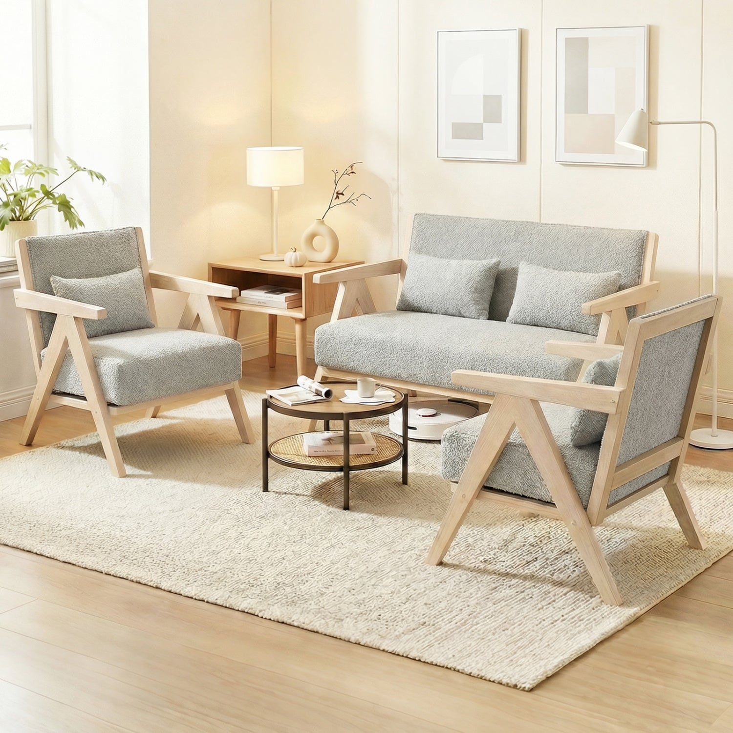 Mid-Century Modern Accent Chair Artificial Leather Sofa Chair with Rubber Wood Frame