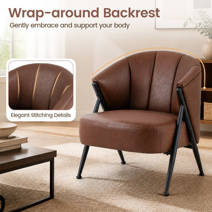 Mid Century Accent Chair with Curved Backrest - Brown