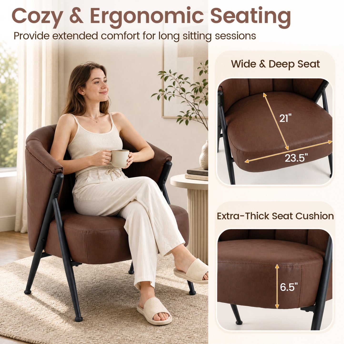 Mid Century Accent Chair with Curved Backrest - Brown