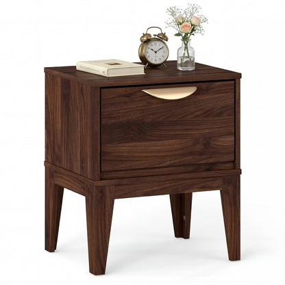 Mid Century Modern Bedside Table with Drawer and Tapered Support Feet for Bedroom