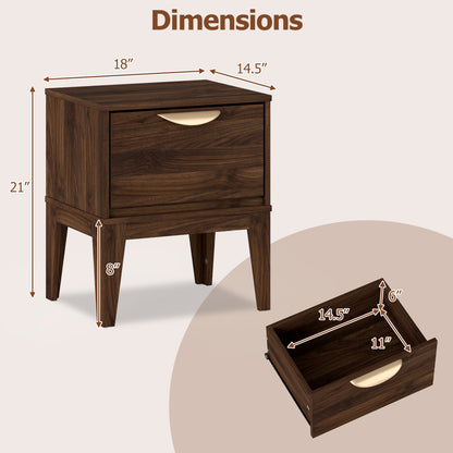 Mid Century Modern Bedside Table with Drawer and Tapered Support Feet for Bedroom