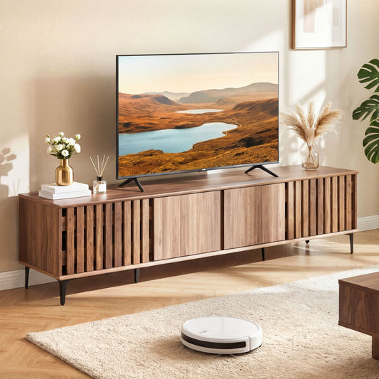 Mid Century Modern Entertainment Center with 4 Storage Cabinets for Living Room
