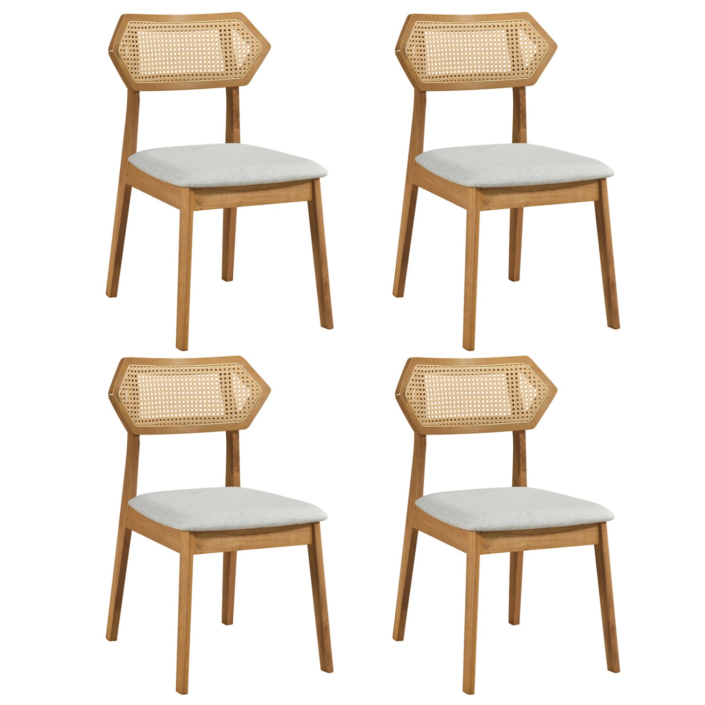 Rattan Dining Chairs Set of 4 with Curved Back