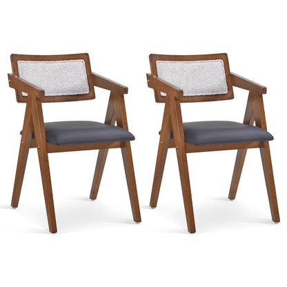 Mid Century Wooden Accent Chairs with Leathaire Seat Cushions Set of 2-Walnut - Walnut