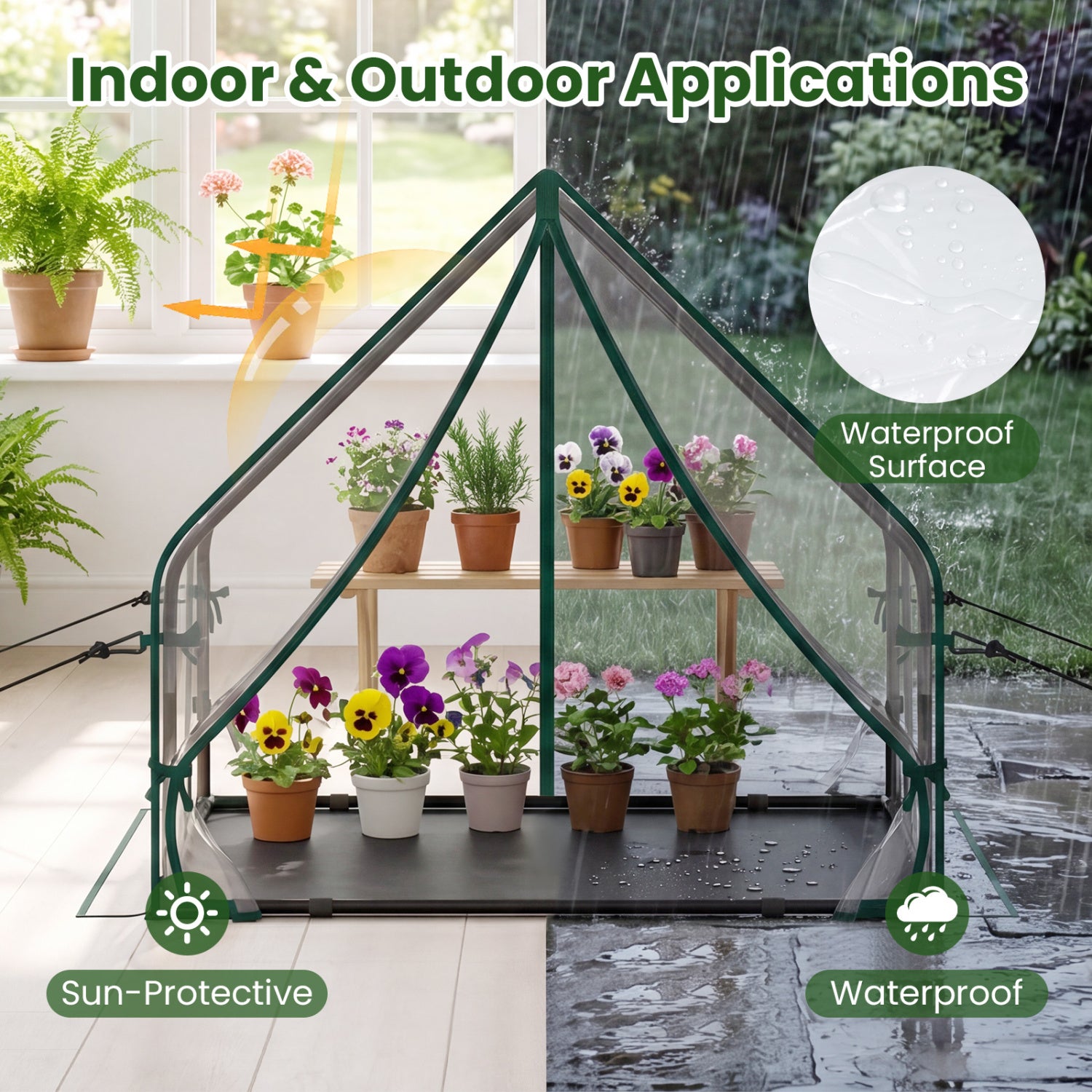 Mini Green House Metal Frame with Waterproof Bottom Mat and Wind Ropes