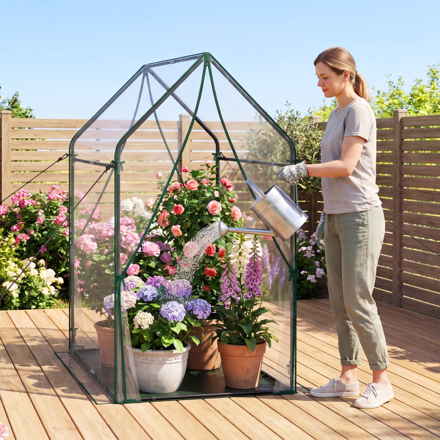 Mini Greenhouse with Metal Frame and Waterproof Cover