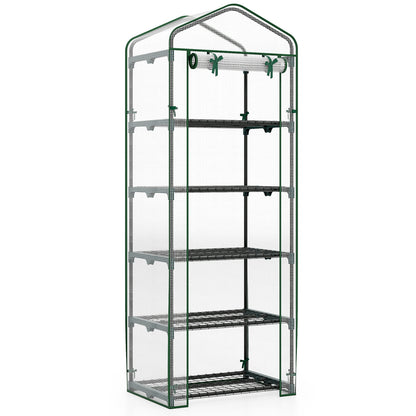 Mini Greenhouse Portable Plant Grow House with 5 Tier Shelves-White