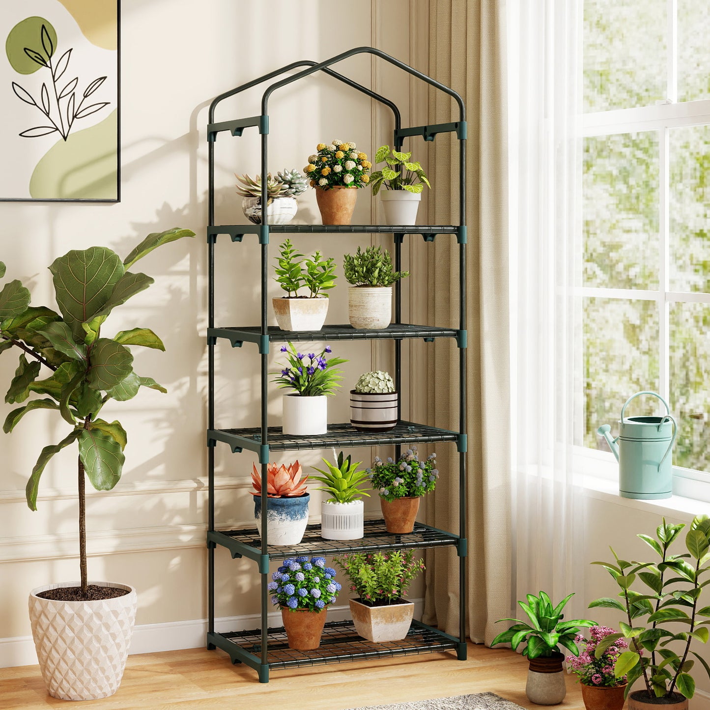 Mini Greenhouse Portable Plant Grow House with 5 Tier Shelves-White