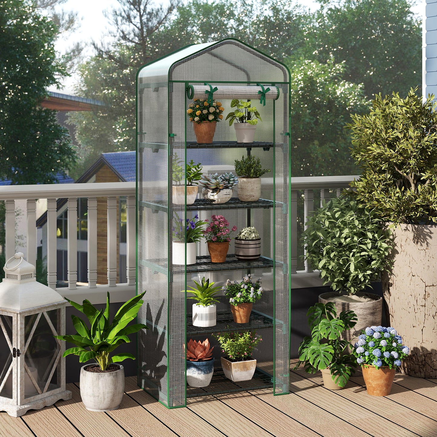 Mini Greenhouse Portable Plant Grow House with 5 Tier Shelves-White