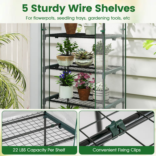 Mini Greenhouse Portable Plant Grow House with 5 Tier Shelves-White