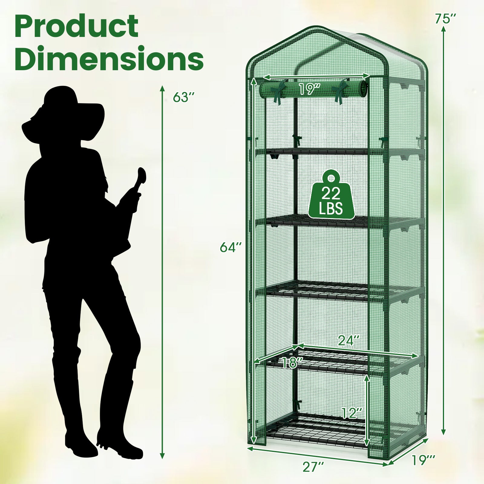 Mini Greenhouse Portable Plant Grow House with 5 Tier Shelves-Green