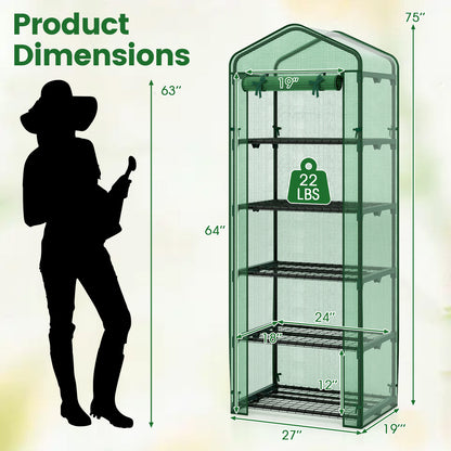 Mini Greenhouse Portable Plant Grow House with 5 Tier Shelves-Green