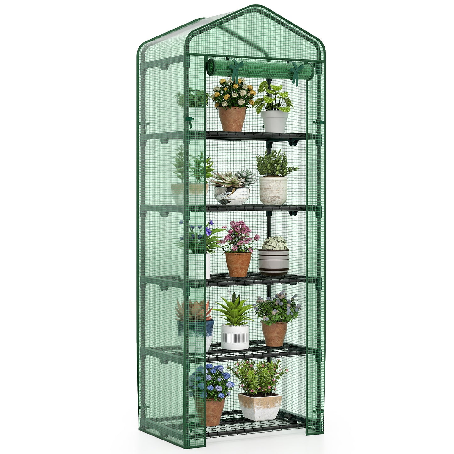 Mini Greenhouse Portable Plant Grow House with 5 Tier Shelves-Green