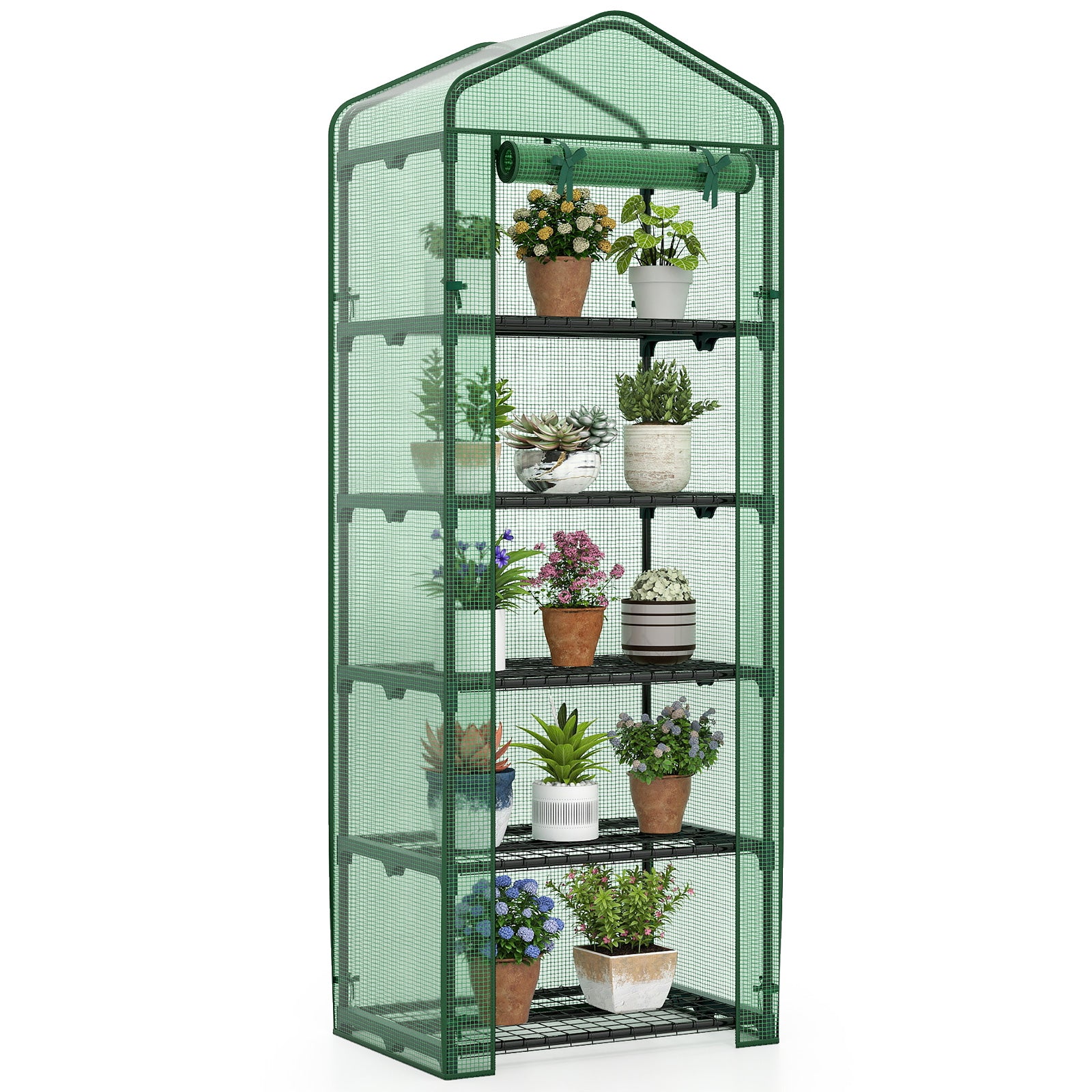 Mini Greenhouse Portable Plant Grow House with 5 Tier Shelves-Green