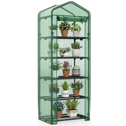 Mini Greenhouse Portable Plant Grow House with 5 Tier Shelves-Green