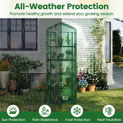 Mini Greenhouse Portable Plant Grow House with 5 Tier Shelves-Green