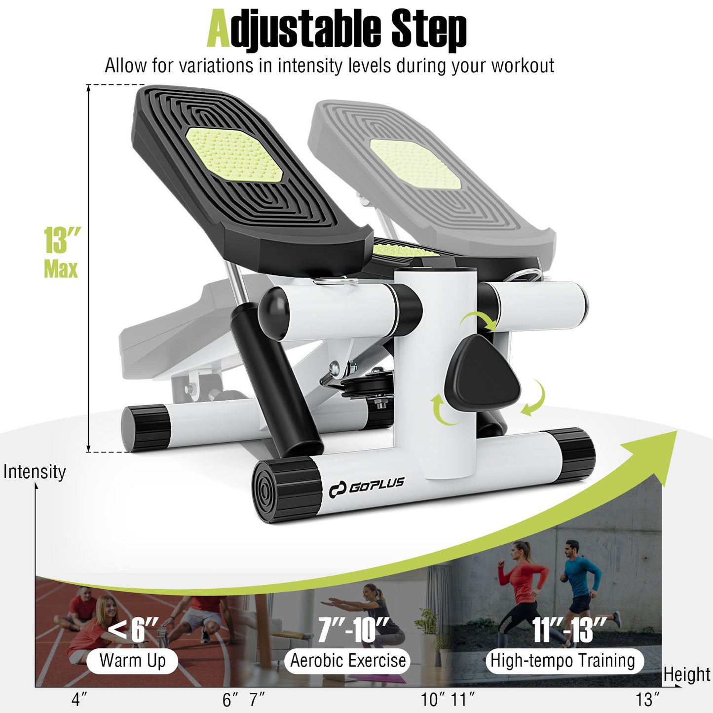 Mini Stepper with Resistance Bands and Adjustable Height for Exercise at Home-Black - White