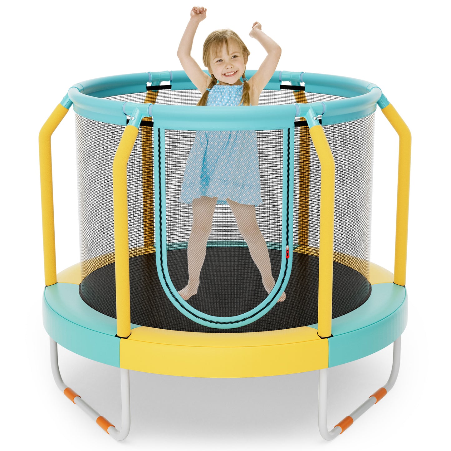 Mini Trampoline with Enclosure and Heavy-duty Metal Frame-Orange - Yellow