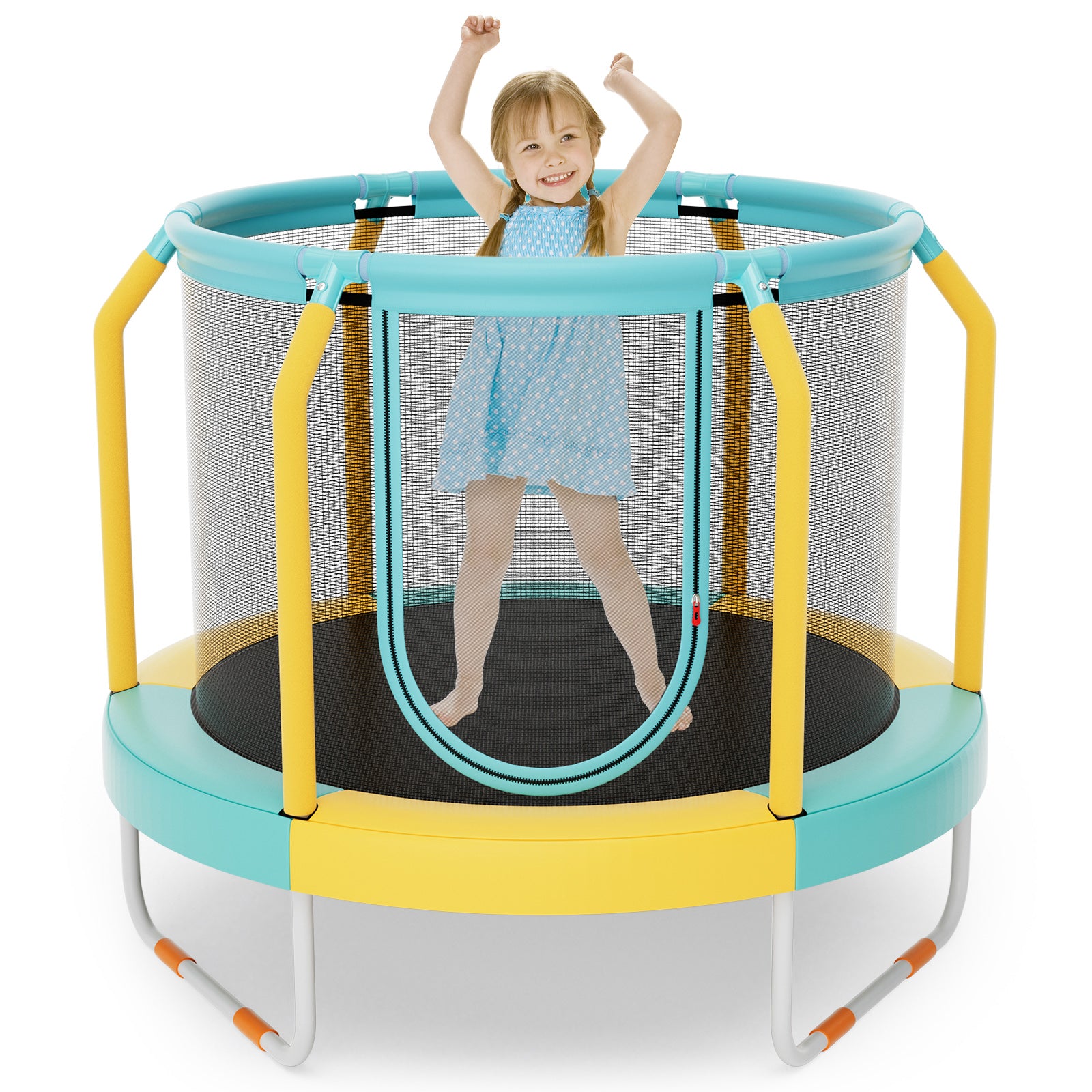 Mini Trampoline with Enclosure and Heavy-duty Metal Frame-Orange - Yellow