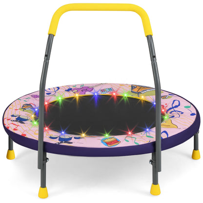 Mini Trampoline Folding Small Rebounder for Kids with Lights-Pink - Pink