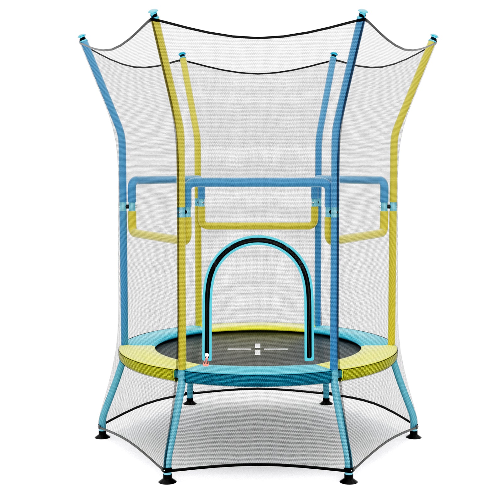 Mini Trampoline for Kids with Safety Enclosure Net and Foam Handles-Yellow - Yellow