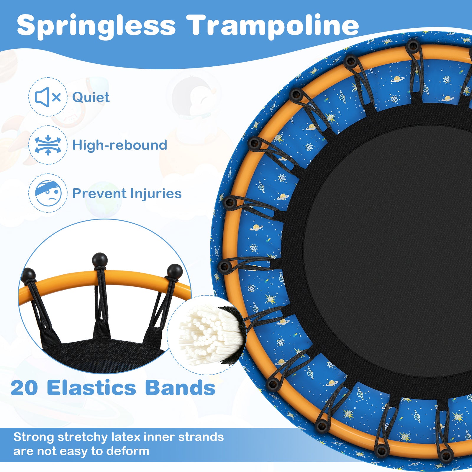 Mini Trampoline for Toddlers with Foam Padded Handle and Safety Padded Cover-Blue
