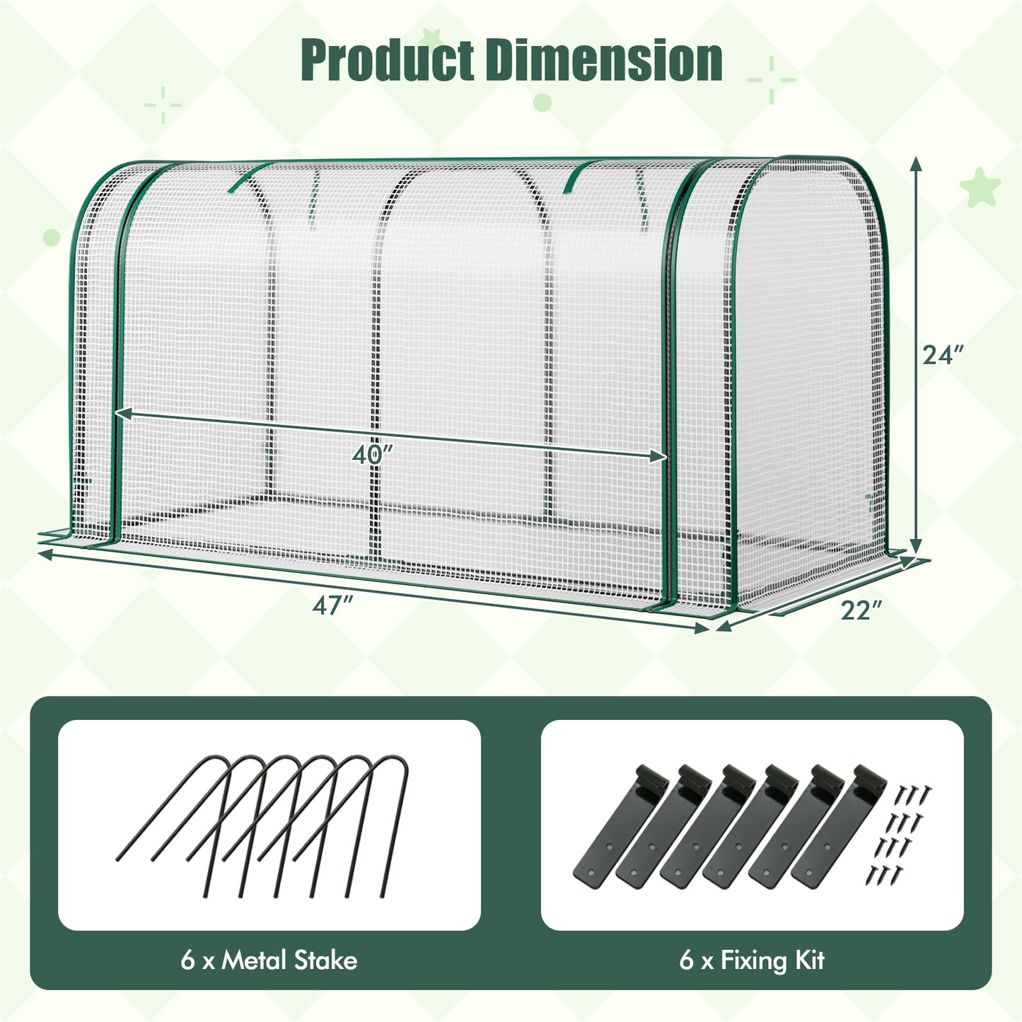 Mini Tunnel Greenhouse with Roll-up Zipper Door-Green - White