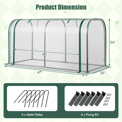 Mini Tunnel Greenhouse with Roll-up Zipper Door-Green - White