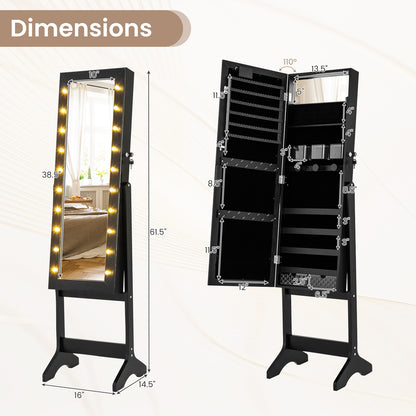 Mirror Jewelry Cabinet with 20 Warm Lights and 4 Tilt Angles